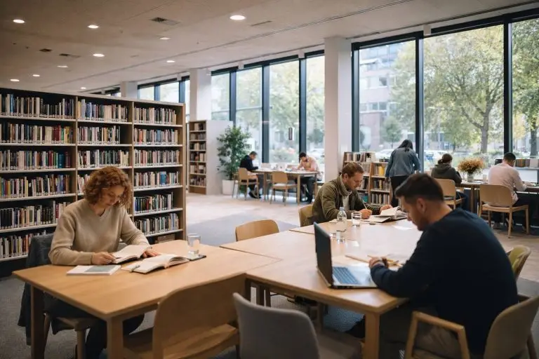 Bibliotheek openingstijden - Moderne bibliotheek vol lezers