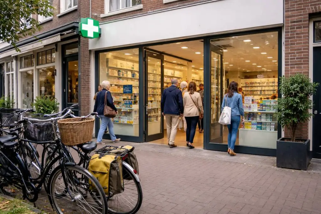 Charmante Nederlandse apotheek en fietsers