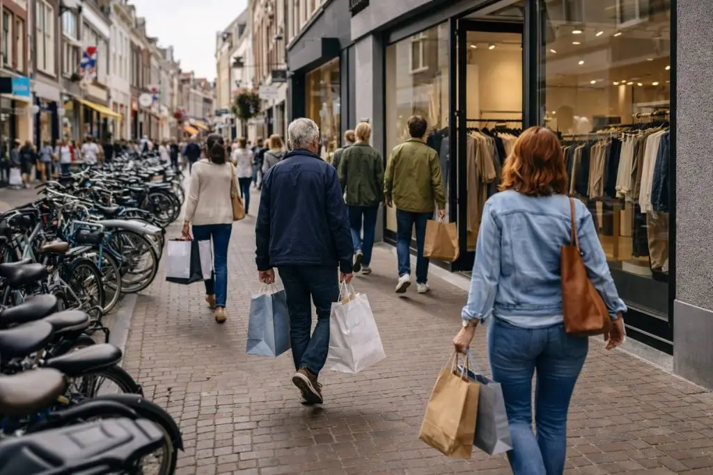 Drukke winkelstraat in Bergen op Zoom