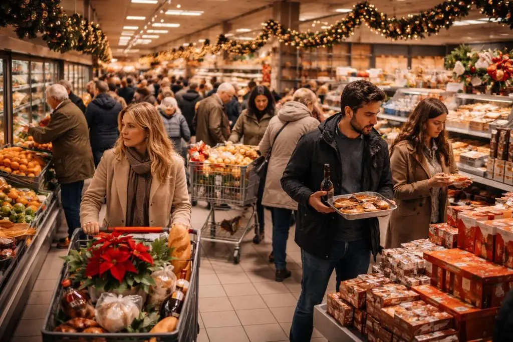 Drukte in een feestelijke winkel