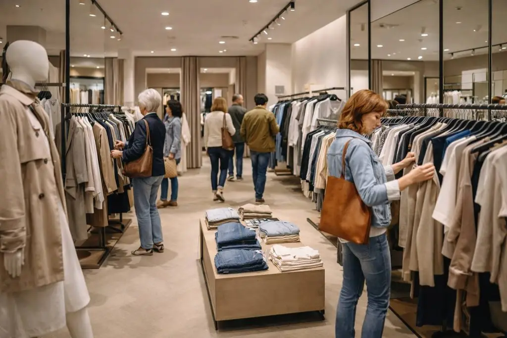 H&M openingstijden - Moderne kledingwinkel met winkelend publiek