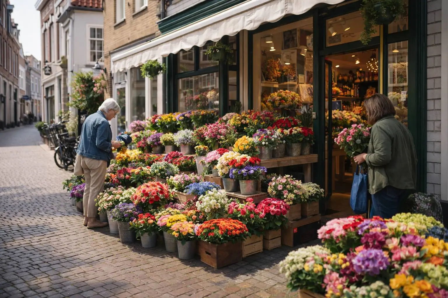 Hollandse bloemenwinkel in een straat met kinderkopjes - Bloemist openingstijden