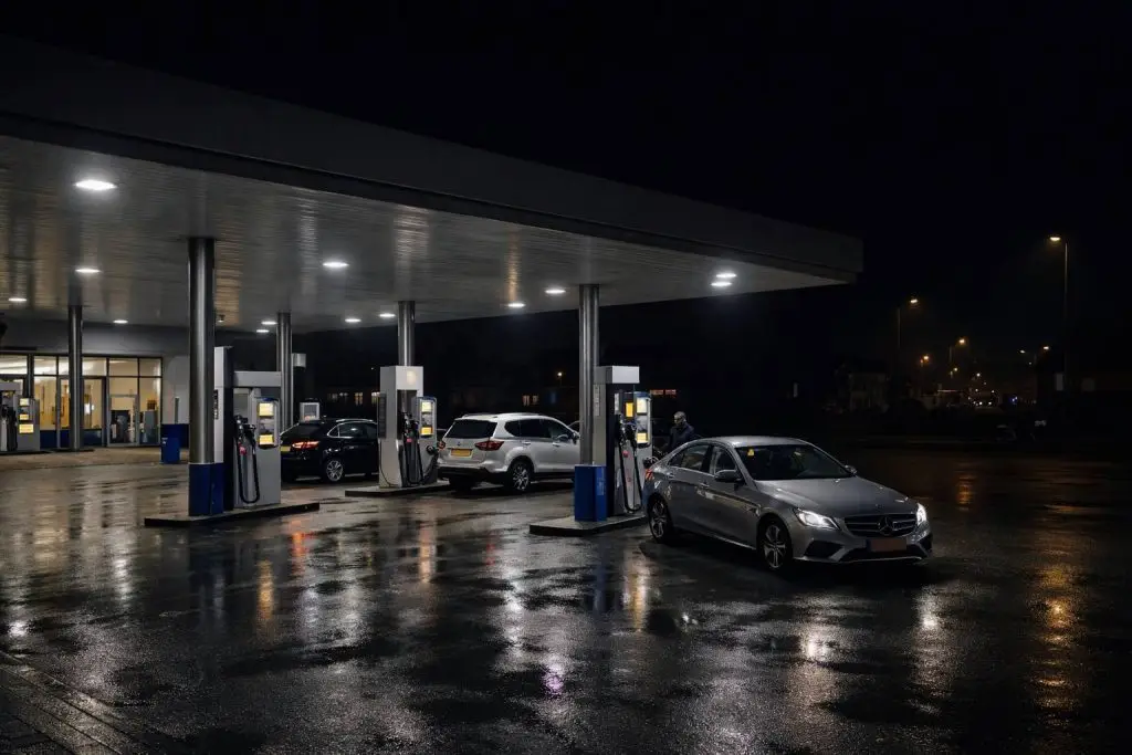 Tankstation 's nachts in Bergen op Zoom