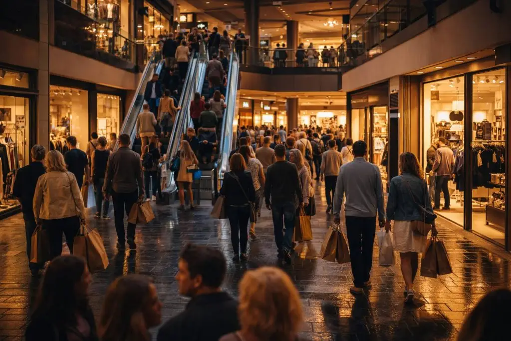 Winkelen in de avond in het winkelcentrum