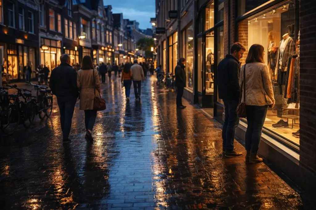 Winkeltijden - Avondwandeling door een Europese straat