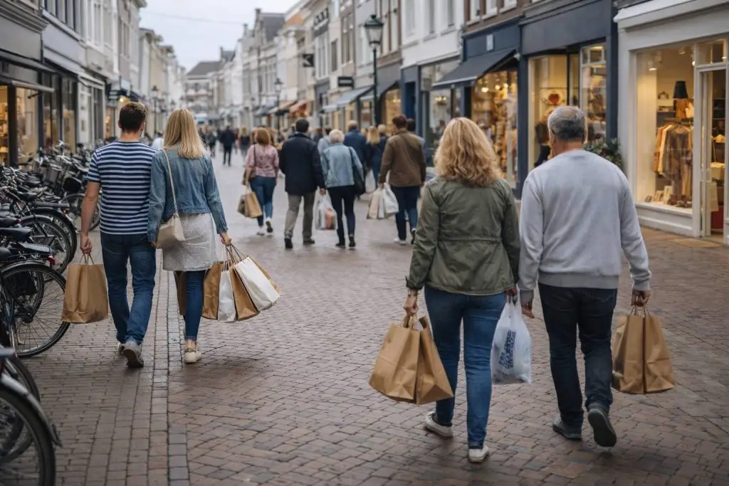 Zondagse wandeling door een winkelstraat